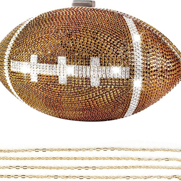 Bling Rhinestone Football Shaped Rugby Quirky Bag Purse Shoulder Handbag with Cr - Picture 1 of 7